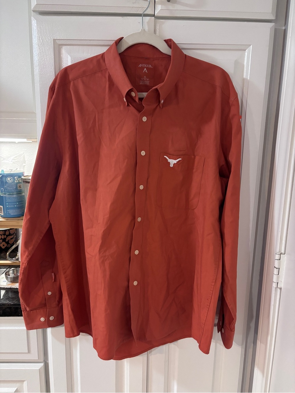 Antigua Men's Rust Orange Button-Down Shirt with Pocket Logo